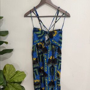 Blue Tropical Print Strappy Sundress from Anthropologie